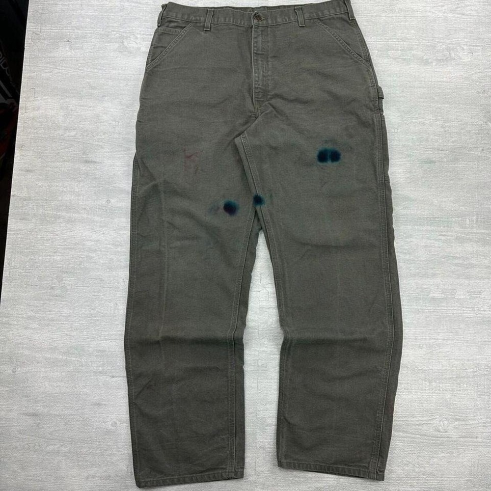 Vintage Carhartt Carpenter Pants 38x34‎ Moss Green Dungaree Heavy Canvas B11 MOS